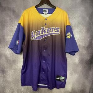 Vintage‎ Puma LA Lakers NBA Baseball Jersey Men Size 2XL XXL Rare